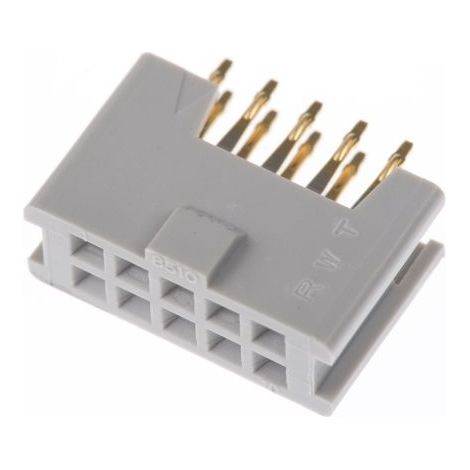 Connecteur femelle pour CI, 10 contacts, 2 rangées, 2.54mm, Traversant, Droit ( Prix pour 1 )