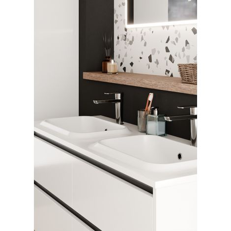 Meuble vasque JUPITER 3.0 Blanc Brillant 120 cm - Plan Dune - Sans miroir