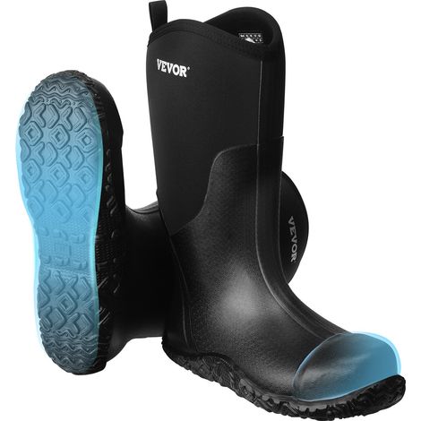 Bottes en caoutchouc pour hommes, embout en acier, bottes de pluie antidérapantes imperméables pour extérieur, bottes de sécurité légères durables, pour fabrication, agriculture, taille 12 US (1/5)