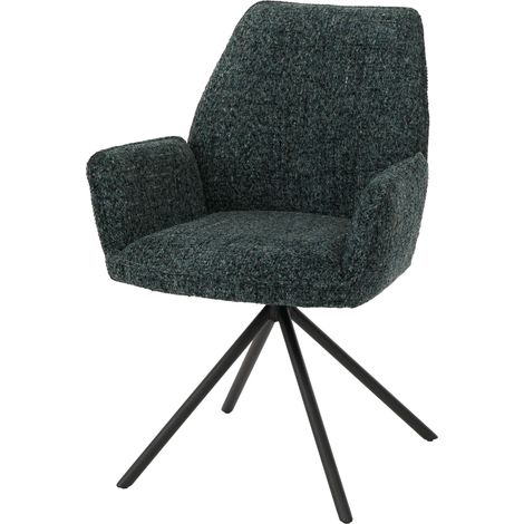 [NEUWERTIG] Esszimmerstuhl HHG-427, Küchenstuhl, drehbar Auto-Position Metall Chenille (410g/m²) Gestell schwarz, dunkelgrün (1/5)
