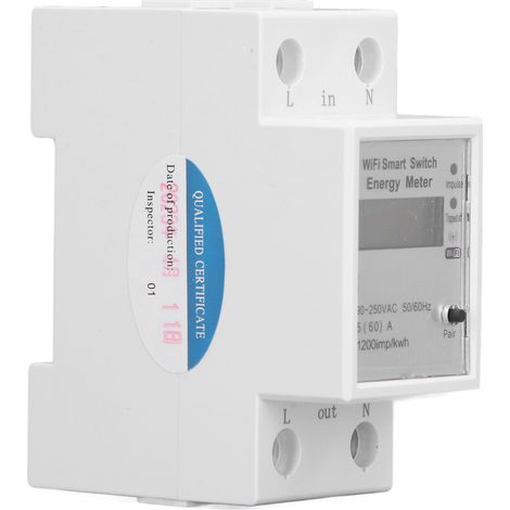 Compteur d'énergie Wi-Fi avec disjoncteur, application mobile et commande vocale, monophasé, sur rail DIN, interrupteur intelligent 90-250 V (1/5)