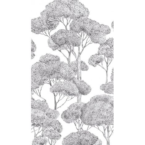 papier peint intissé avec motif d’arbre en gris, noir, blanc – papier peint design avec motif forêt 1,59 m x 2,80 m – 792167 (1/5)