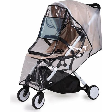 Housse de pluie transparente pour poussette bébé, ajustable, anti-choc et coupe-vent, noir (1/5)