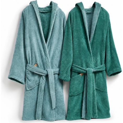 Albornoz Selesi, 100% Algodón con Capucha Reversible, Color Estructura Verde, Matiz Estructura Agua, Verde Agua (1/5)