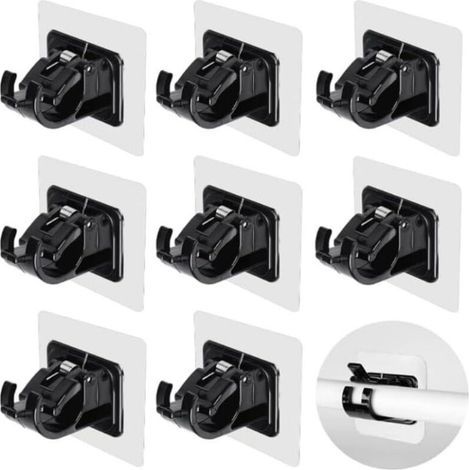 Set mit 8 Gardinenstangenhalterungen, bohrfreie Stangenhalterung, selbstklebend, transparent, schwarz, bohrfreie Gardinenstangenstütze, bohrfreier Gardinenhaken (1/5)