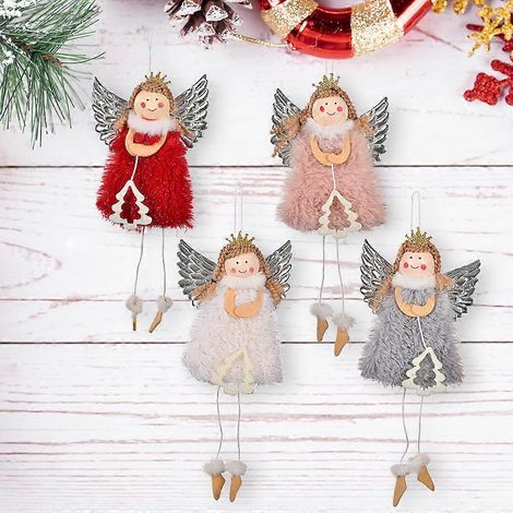 Décorations de Noël : anges en peluche, pendentifs à suspendre (4 pièces, multicolores) (1/5)
