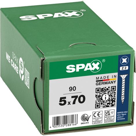 SPAX Vis universelle, 5 x 70 mm, 90 pièces, Tête centrante, Tête fraisée, Cruciforme Z2, 4CUT, WIROX - 8000000288166