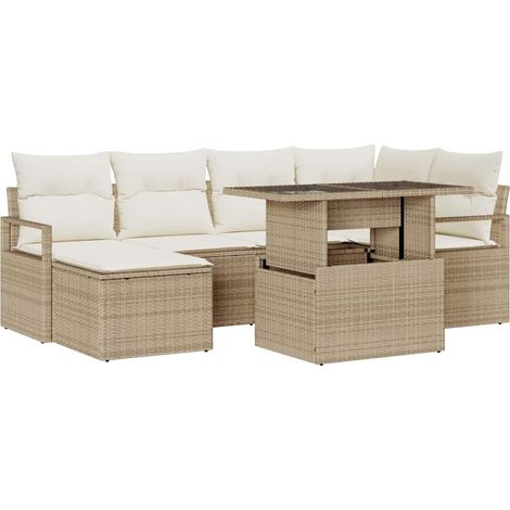 Garden Sofa Set with Storage 7 pcs Beige Poly rattan vidaXL