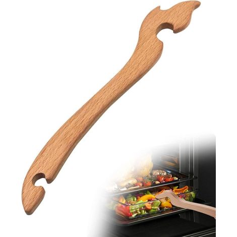 stuks Oven Rack Bamboo Puller 27 cm, Extracteur de Grille de Four in duurzaam silicone, Poussoir pour vier Prévenir les Brûlures, Extracteur de Four Baton pour vier, grille-pain, friteuse à air (1/5)