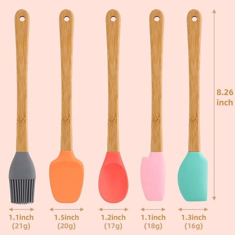 5-teiliges Silikonspatel-Set – Mini-Gummispatel mit Holzgriff – hitzebeständiges Silikonspatel-Set – zum Backen, Kochen und Mischen (1/5)
