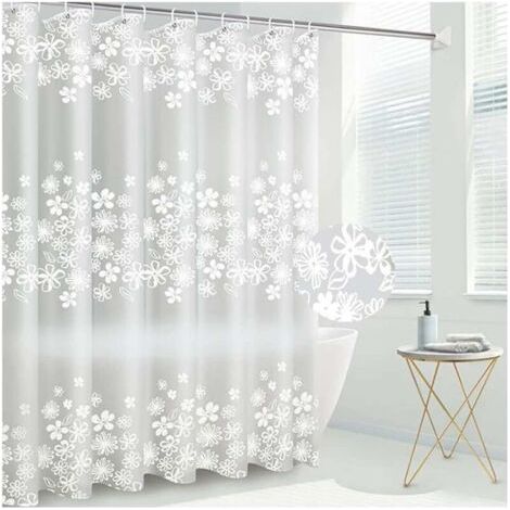 Rideau de douche transparent anti-moisissure PEVA étanche 180 x 200 cm avec poids aimanté avec 12 anneaux de rideau de douche (1/5)