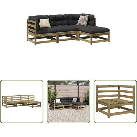Canapé d'angle -  Salon de jardin 4 pcs bois de pin imprégné (1/5)