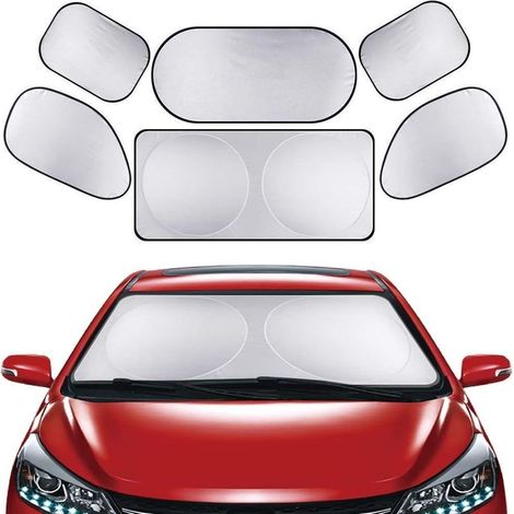 Parasole per parabrezza, 6 pezzi, per auto, blocca i raggi UV, protegge dai raggi solari, anteriore o posteriore, riflettore solare per sole, UV, antigelo, neve, per SUV e la maggior parte dei veicoli (1/5)