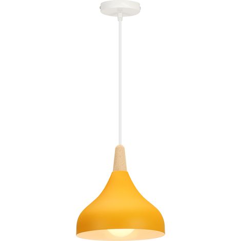 Pendant Light, Modern Chandelier with Wood Pattern, Simple Style Hanging Lighting Fixtures for Living Rooms Dining Room Kitchen Bedroom (Dark Yellow) (1/5)
