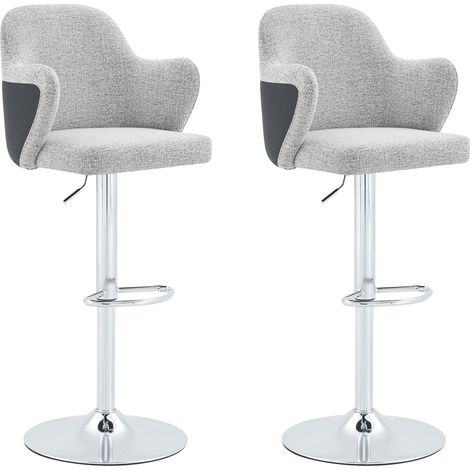 Set di 2 sgabelli da bar regolabili in tessuto grigio chiaro con braccioli e rotazione a 360° (1/5)