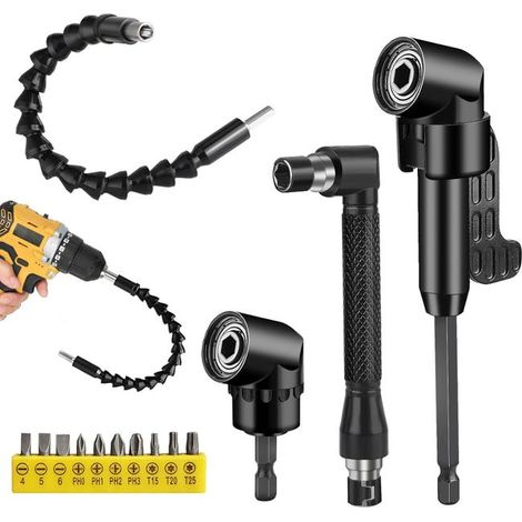 Set mit 14 professionellen Winkelbohrern – 105°-Winkel – 6,35 mm (1/4 Zoll) Sechskant – geeignet für schwer zugängliche Stellen – inklusive Verlängerung