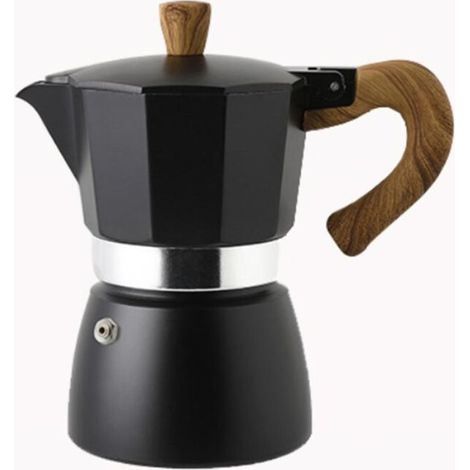 Durable Aluminum Body, Harmless Heating, 300ml Portable Coffee Maker, Cold Brew Moka Pot for Home Use, Makes Cappuccino and Latte (Black 2) (1/5)