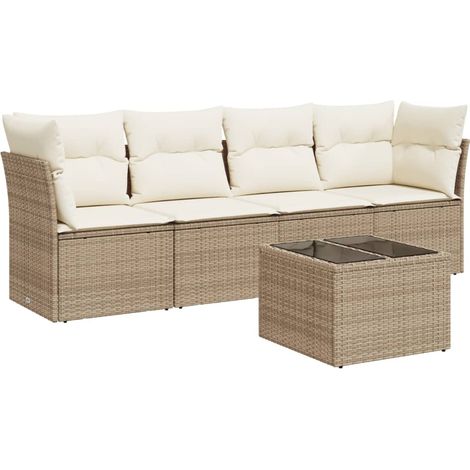 Salon de jardin avec coussins 5 pcs beige résine tressée (1/3)