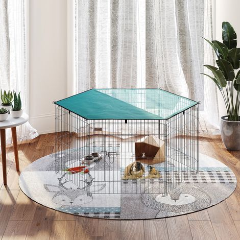 Parque infantil plegable de alambre para perros y cachorros de Ø120x60 cm con cubierta de poliéster impermeable, recinto para animales para conejos, color plata y verde.