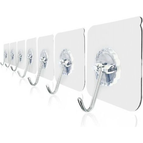 Lot de 7 crochets adhésifs muraux transparents sans perçage, pour serviettes et manteaux, à fixer sur une porte de salle de bain ou un mur. (1/5)