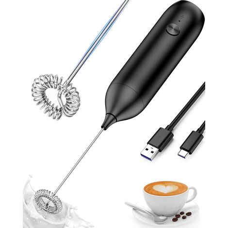 Elektrischer Milchaufschäumer, USB wiederaufladbarer Milchaufschäumer, leistungsstarker Milchaufschäumer für Latte, Cappuccino, heiße Schokolade, Schwarz