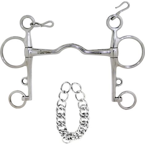 Morso pelham a collo d'oca inox a imboccatura fine 14 mm con barbozzale