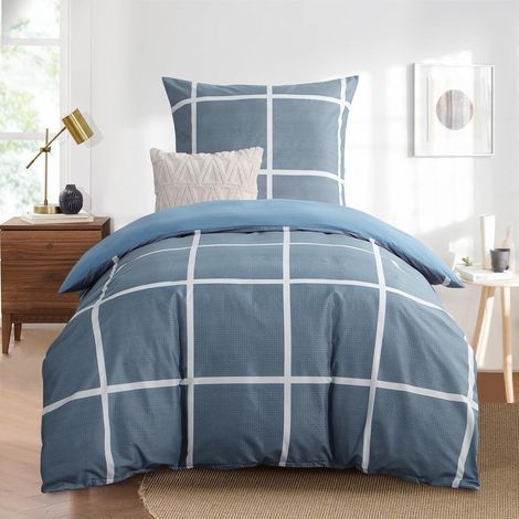 Bettwäsche Bettbezug Set 2teilig Mikrofaser 155x220 Karo Denimblau (1/5)