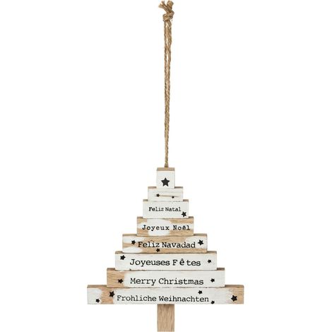 Décoration en bois pour sapin de Noël pancarte avec message (1/2)