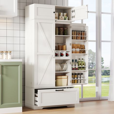 Mobile cucina 80 x 40 x 180 cm con cassetto, portabottiglie e ripiani regolabili DESVIAE (1/5)