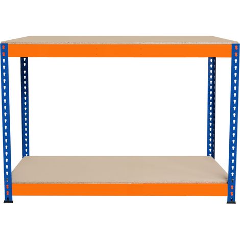 Banco de Trabajo p/Garaje S-Rax 2 Niveles  120cm  x 45cm x 90cm  Capacidad por Nivel 300kg  Montaje Sin Tornillos  1 Barra de Soporte Reforzada  Patas de Goma  Mesa para taller almacén depósito