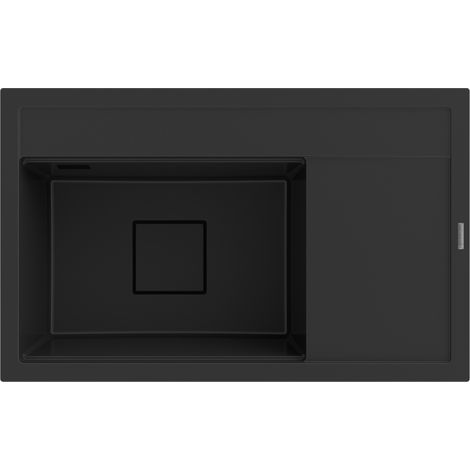 Évier en Granit Noir Rendo avec Égouttoir 1 Bac, Cache Design et Siphon Inclus (1/5)