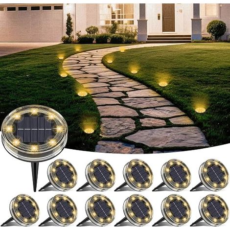 Lampe Solaire Au Sol, LED Lumiere Solaire Exterieur Jardin Étanche, Spot Solaire Extérieur Chemins Pelouse Terrasse Allée Cour Piscine Passerelle, Blanc Chaud