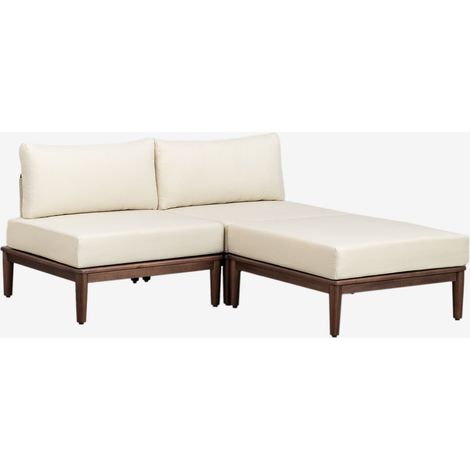 SKLUM Giulia 2-teiliges modulares Gartensofa und Pouf aus Akazie Creme-Beige                                  