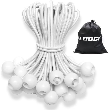 Tendeurs élastiques avec Boule Lot de 50-20 cm Blanc Tendeur bâche Sandow Elastique pour Bâche, Tente, Pavillon, Bannière, Auvent, Camping (1/5)
