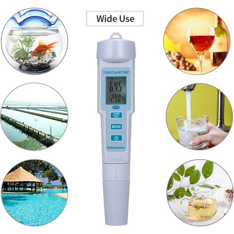 Testeur de qualité d'eau 4 en 1 pH/EC/TDS/Température Étanche IP55 Arrêt Automatique Rétroéclairage Blanc PH-686 (1/4)