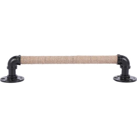Poignées de meubles de style industriel en tuyaux, poignées de porte coulissante de grange en bois, noires, antiques, vintage, en fer forgé, style européen. (1/5)