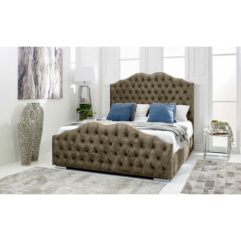 Kenwood Grey Marble Fabric Matching Buttons King Bed Frame (1/3)