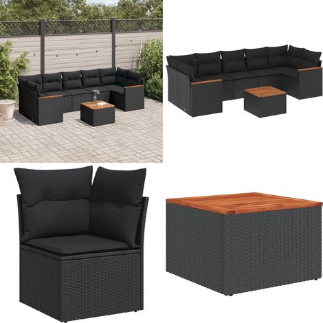 8-tlg. Garten-Sofagarnitur mit Kissen Schwarz Poly Rattan - Gartenmöbel Set - Outdoor Lounge - Rattan Gartenset - Esstisch Set - Balkonmöbel - Home & Living (1/5)