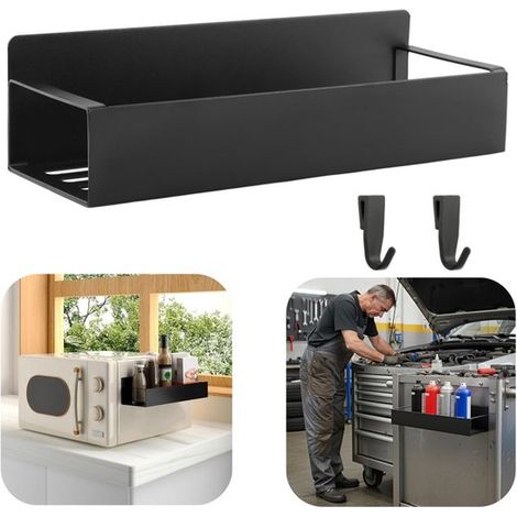 Mensola portaoggetti, mensola a muro, porta spezie, mensola magnetica per frigorifero, due ganci inclusi, utilizzabile in frigorifero e forno (1/5)