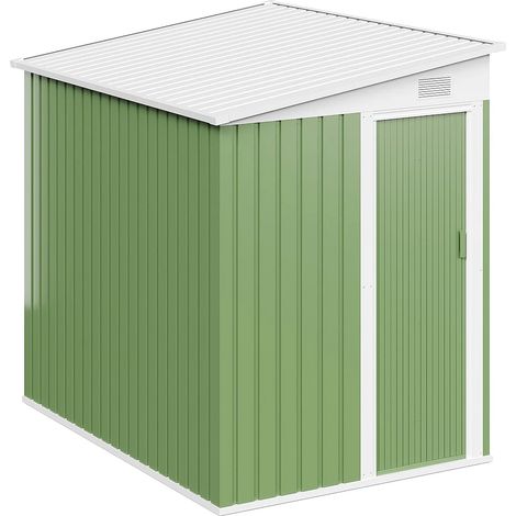Vente-Unique – Abri de jardin métal adossé 3,15 m² – Acier galvanisé vert amande – Toit monopente – Porte coulissante avec aération intégrée (1/5)