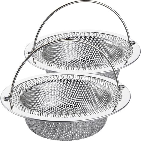 Sollbry Colador de fregadero de acero inoxidable, colador de desagüe con asa, colador de fregadero con borde ancho de 110 mm (2 unidades) (1/4)