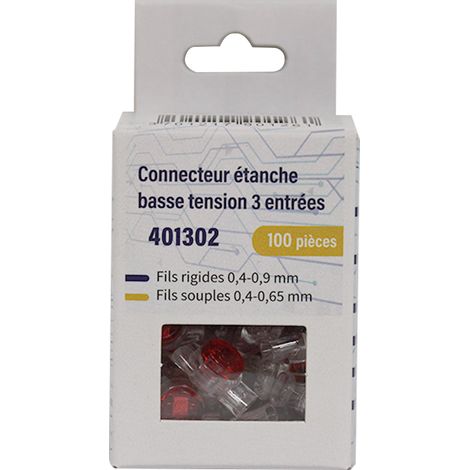 100 bornes de connexion étanche basse tension 3 fils – Connecteur thermoplastique 0,4-0,9 mm² – Tenue en tension 100V – 6A – BLM