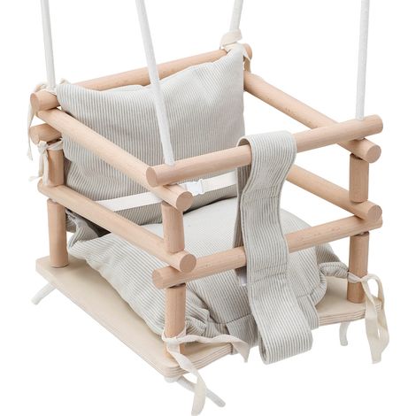 TolleTour Kinderschaukelsitz aus Holz mit beigem Kissen, verstellbare Seile, Babyschaukel ab 12 Monaten (1/5)