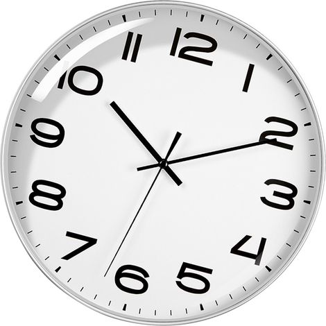 Horloge de bureau 30 cm (12 pouces) à quartz, mouvement simple et silencieux, en ABS écologique, inodore et durable, pour chambre ou bureau, panneau et cadre blancs. (1/5)