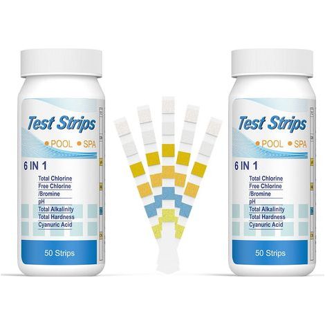 6 en 1 Bandelettes Piscine Brome Spa, Languettes Ph Piscine Bandes Test Qualité d'eau sur Chlore Brome Alcalinité Acide Cyanurique Dureté du Liquide Testeur Générale (100pcs) (1/5)