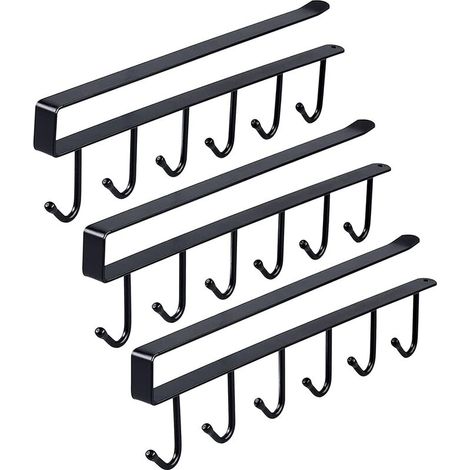 Set di accessori per la cucina, 3 porta tazze, ganci portaoggetti senza foratura per tazze, boccali, bicchieri da vino, utensili da cucina con viti autoadesive, nero