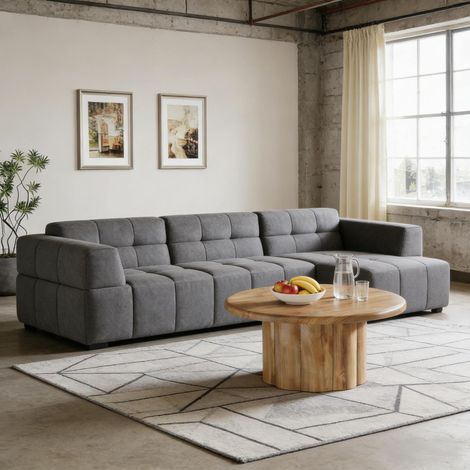 Mesa de centro redonda 80 cm marrón en MDF con diseño tambor (1/5)