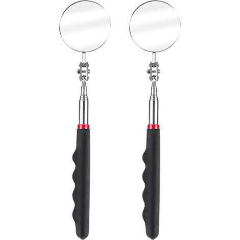 Lot de 2 miroirs d'inspection télescopiques rotatifs à 360 ° en acier inoxydable avec long manche rond extensible pour techniciens, mécaniciens, artisans, tests et observations - (1/5)