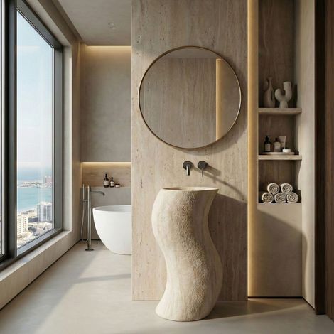 Vasque Autoportante Rea Melody Beige, Stone Imitation