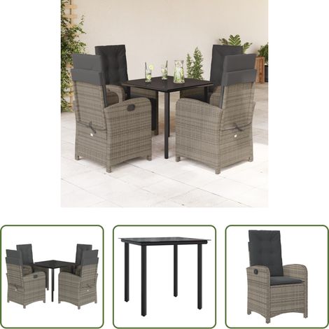 vidaXL Gartenessgruppe -  5-tlg. Garten-Essgruppe mit Kissen Grau Poly Rattan (1/5)